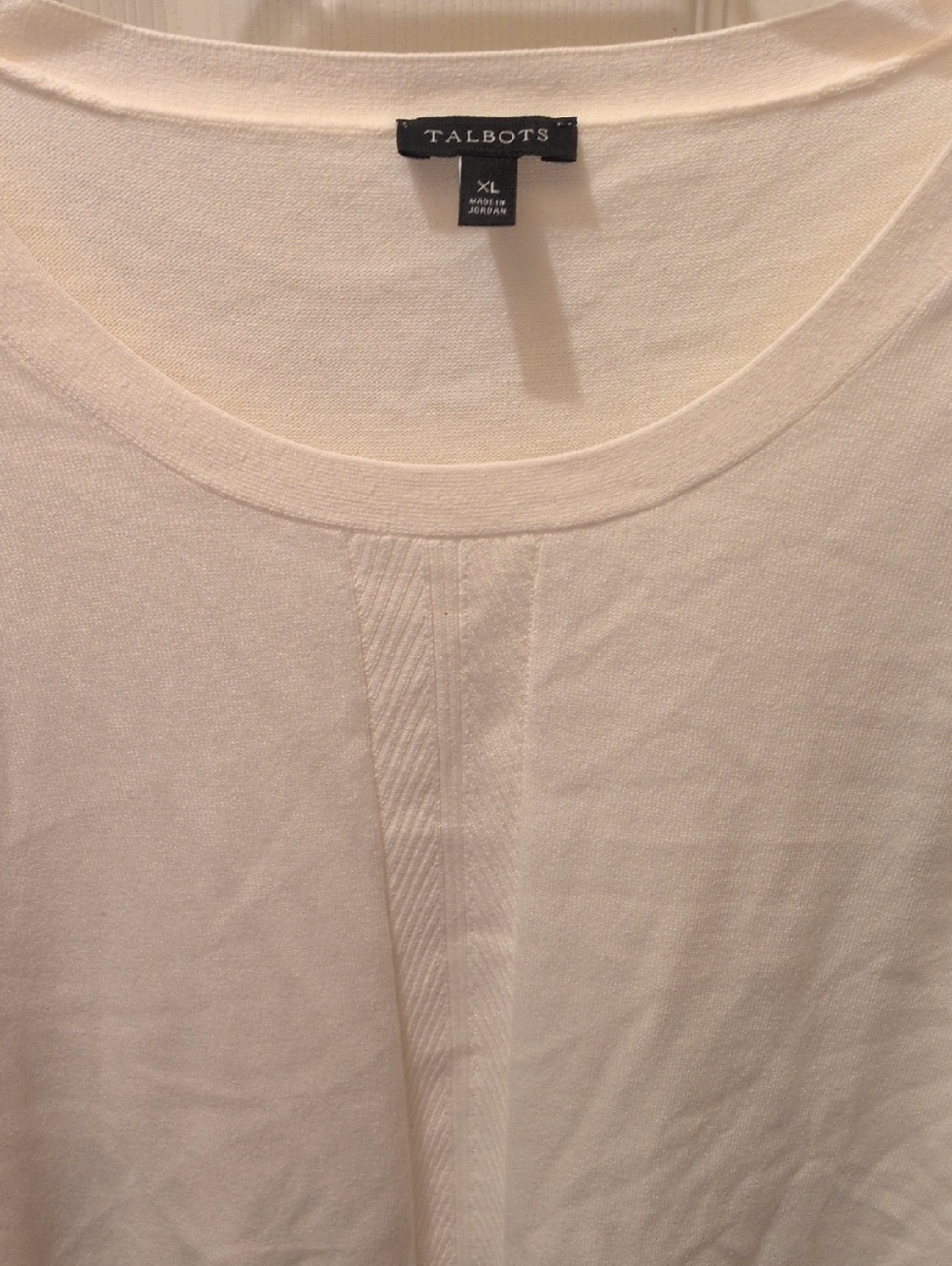 Talbots Cream Round Neck Knit Top with Center Rib Panel